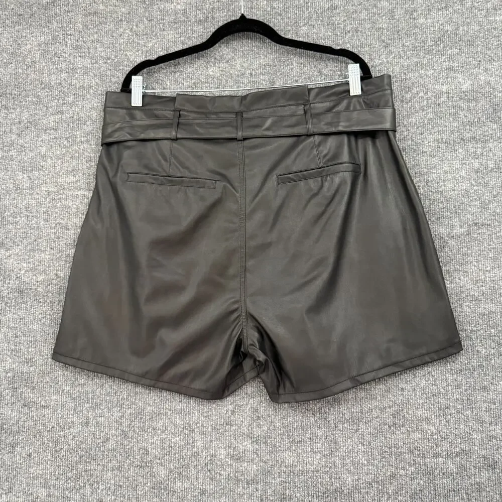 Sofia Vergara Womens Faux Leather Paperbag Shorts Sz 18 Black Belted Dressy NWT